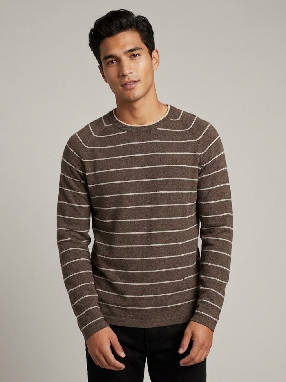 Banana Republic Brown Striped Mens Crewneck Sweater 100% Cotton M Lightweight